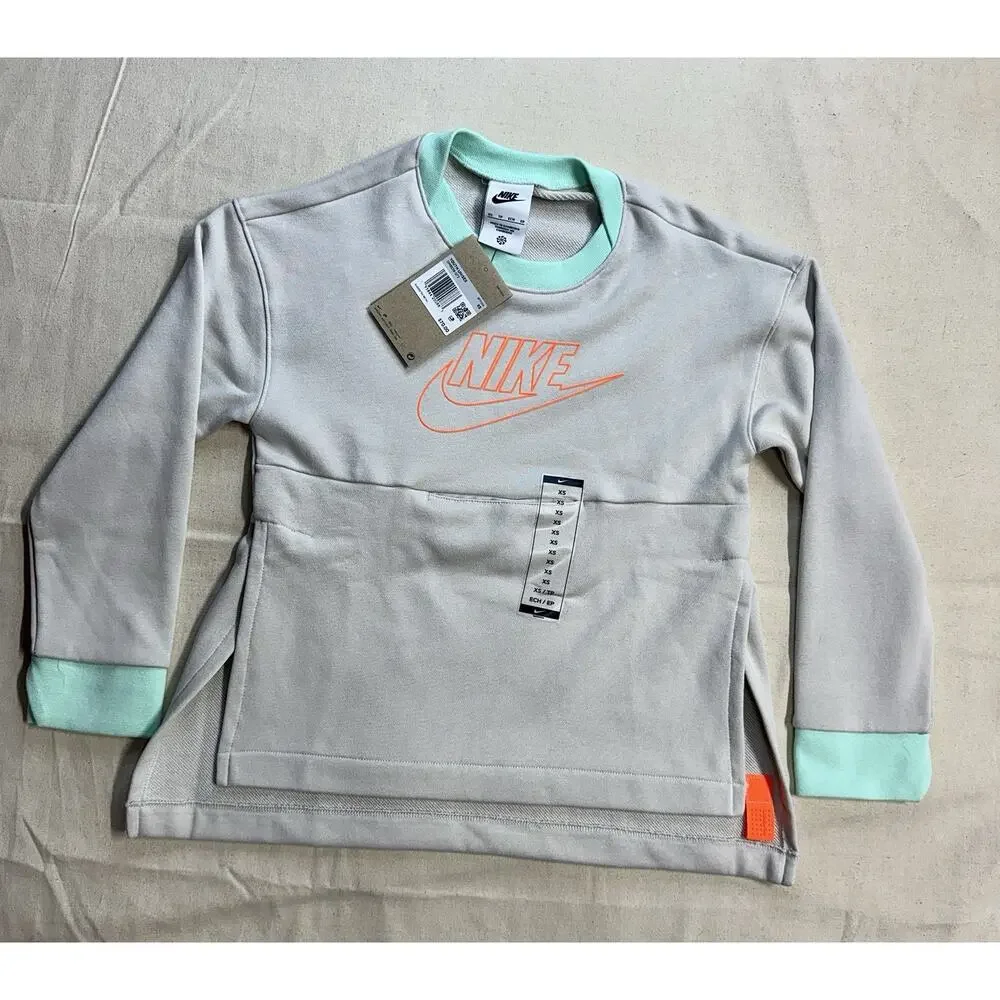 NWT Nike Fly easy Youth Uni Sweatshirt XS MSRP $70 Sand/orange/teal W Pocket G1